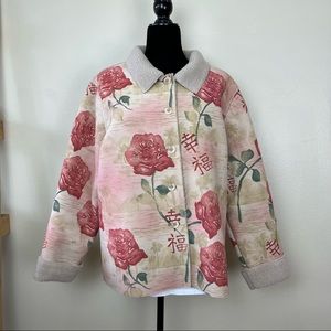 Look Last Faux Leather, Shearling Lined, 100% Polyester, Rose Pattern, Size 1X